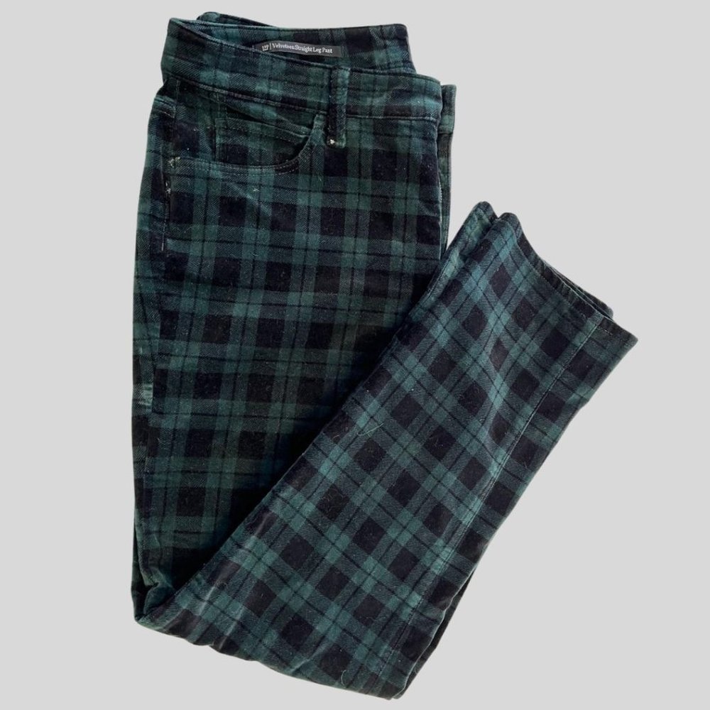 Talbots - Velvet Plaid Pants - size 12P - green/black - 0493LR-5